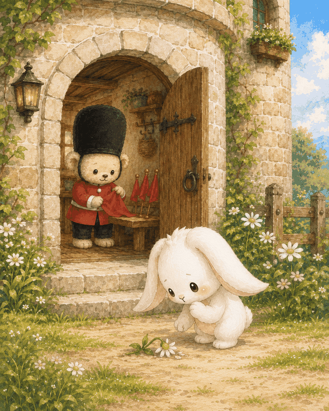 Teddy Castle 熊堡漫畫〈烏冬的花〉第 2 頁，烏冬看見小花被風吹倒後停在原地