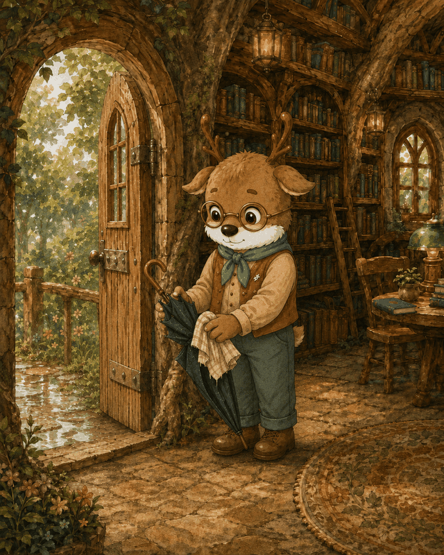 Teddy Castle 熊堡漫畫〈或許〉第 3 頁，可樂細心擦拭小傘等待主人想起它