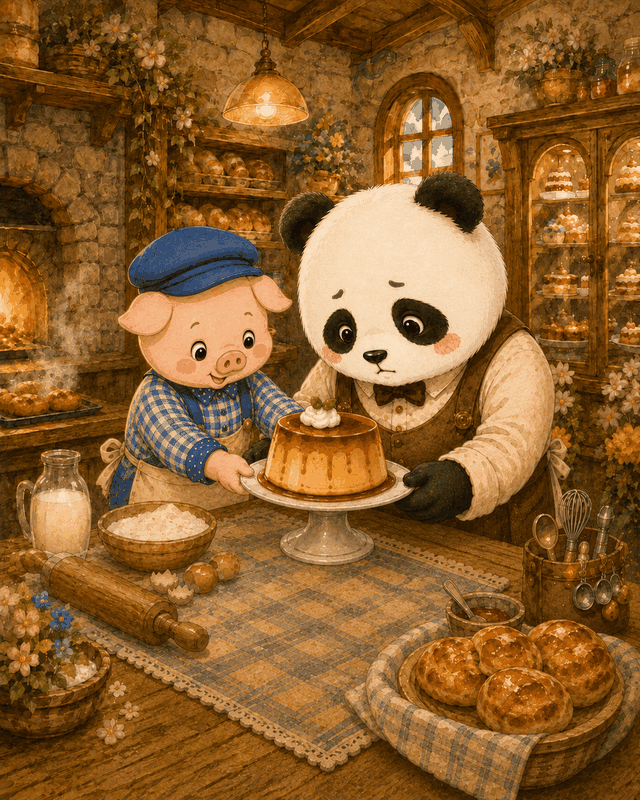Teddy Castle 熊堡漫畫〈換個角度〉第 3 頁，梅花把盤子轉向安慰焦糖