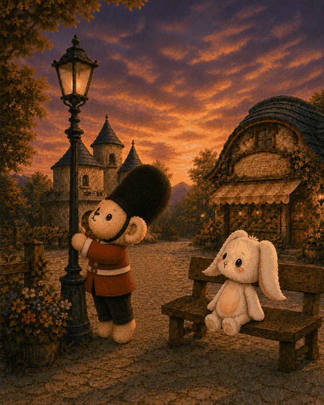 Teddy Castle 熊堡漫畫〈路燈〉第 3 頁，安東伸手檢查衛兵廣場的小路燈