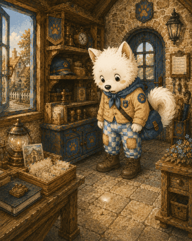 Teddy Castle 熊堡漫畫〈蒲公英〉第 2 頁，一寶在一寶警衛廳裡，蒲公英落在警衛廳的地上，可是警衛廳的地板不適合種植。